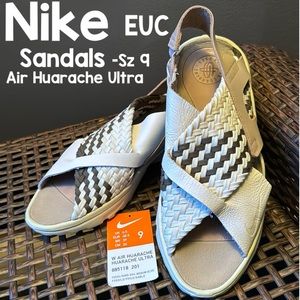 Nike Air Huarache Ultra Sandals-Sz 9-Beige/White/Olive Green-EUC